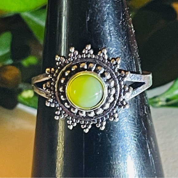 New RARE Cats Eye Chrysoberyl Yellow Green Artisan Sun 925 Sterling Silver Ring - Picture 5 of 17
